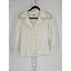 Vintage 1970s Jane Holly Womens Sz 14 Long Sleeve Button Up Blouse White Lace